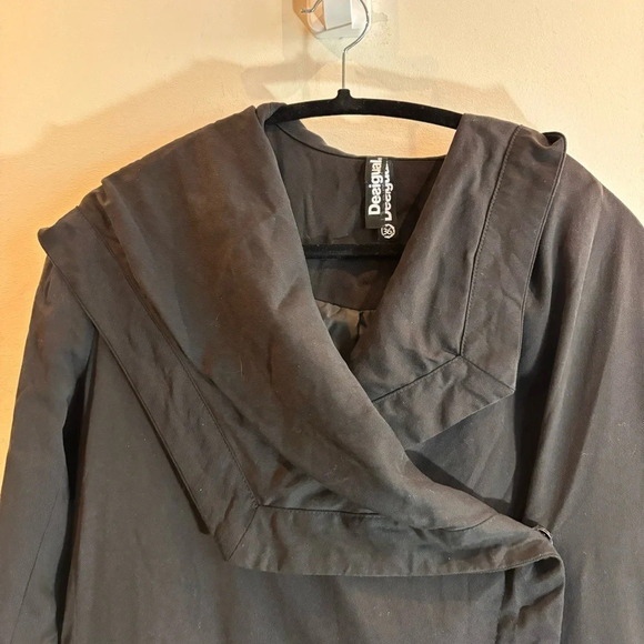 DESIGUAL Sz 36 Abstract Script Red Heart Hooded Drawstrings Canvas Trench Coat - Picture 6 of 15